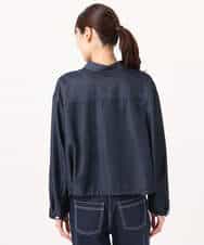 F1BGD30150 MK MICHEL KLEIN(小さいサイズ)(メゾン ドゥ サンク) 【小さいサイズ】[SANAGARAシリーズ]デニムライク クロップド丈シャツブラウス/接触冷感/UVカット/洗濯機で洗える ネイビー