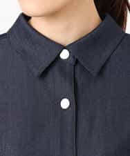 F1BGD30150 MK MICHEL KLEIN(小さいサイズ)(メゾン ドゥ サンク) 【小さいサイズ】[SANAGARAシリーズ]デニムライク クロップド丈シャツブラウス/接触冷感/UVカット/洗濯機で洗える ネイビー