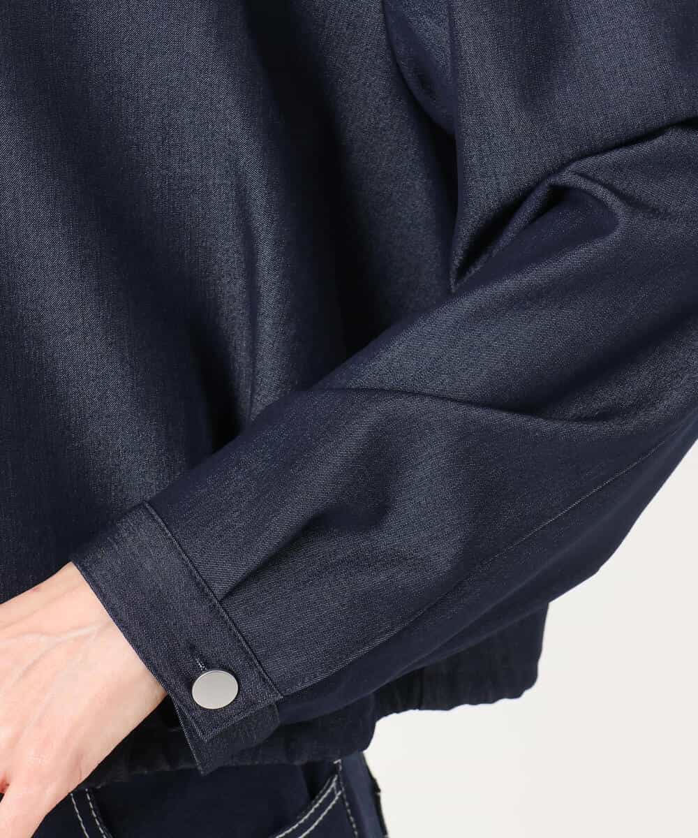 F1BGD30150 MK MICHEL KLEIN(小さいサイズ)(メゾン ドゥ サンク) 【小さいサイズ】[SANAGARAシリーズ]デニムライク クロップド丈シャツブラウス/接触冷感/UVカット/洗濯機で洗える ネイビー