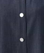 F1BGD30150 MK MICHEL KLEIN(小さいサイズ)(メゾン ドゥ サンク) 【小さいサイズ】[SANAGARAシリーズ]デニムライク クロップド丈シャツブラウス/接触冷感/UVカット/洗濯機で洗える ネイビー