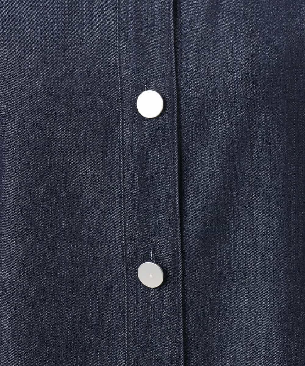 F1BGD30150 MK MICHEL KLEIN(小さいサイズ)(メゾン ドゥ サンク) 【小さいサイズ】[SANAGARAシリーズ]デニムライク クロップド丈シャツブラウス/接触冷感/UVカット/洗濯機で洗える ネイビー