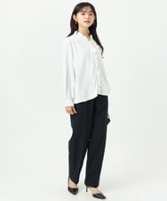 F1BGD32150 MK MICHEL KLEIN(小さいサイズ)(メゾン ドゥ サンク) 【小さいサイズ】Vネックミニフリルブラウス/洗濯機で洗える ライトブルー