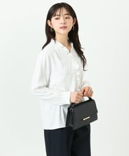 F1BGD32150 MK MICHEL KLEIN(小さいサイズ)(メゾン ドゥ サンク) 【小さいサイズ】Vネックミニフリルブラウス/洗濯機で洗える ライトブルー