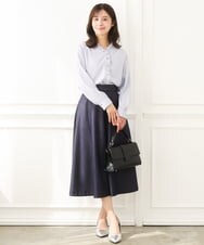 F1BGD32150 MK MICHEL KLEIN(小さいサイズ)(メゾン ドゥ サンク) 【小さいサイズ】Vネックミニフリルブラウス/洗濯機で洗える ライトブルー