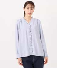 F1BGD32150 MK MICHEL KLEIN(小さいサイズ)(メゾン ドゥ サンク) 【小さいサイズ】Vネックミニフリルブラウス/洗濯機で洗える ライトブルー