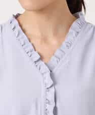 F1BGD32150 MK MICHEL KLEIN(小さいサイズ)(メゾン ドゥ サンク) 【小さいサイズ】Vネックミニフリルブラウス/洗濯機で洗える ライトブルー