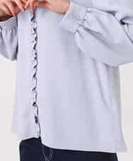 F1BGD32150 MK MICHEL KLEIN(小さいサイズ)(メゾン ドゥ サンク) 【小さいサイズ】Vネックミニフリルブラウス/洗濯機で洗える ライトブルー