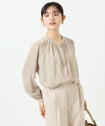 F1BGD35140 MK MICHEL KLEIN(小さいサイズ) 【小さいサイズ】バンドカラーサテンブラウス/接触冷感/UVカット/洗える