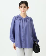 F1BGD35140 MK MICHEL KLEIN(小さいサイズ)(メゾン ドゥ サンク) 【小さいサイズ】バンドカラーサテンブラウス/接触冷感/UVカット/洗える ベージュ