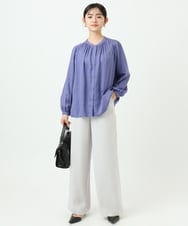 F1BGD35140 MK MICHEL KLEIN(小さいサイズ)(メゾン ドゥ サンク) 【小さいサイズ】バンドカラーサテンブラウス/接触冷感/UVカット/洗える ベージュ