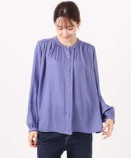 F1BGD35140 MK MICHEL KLEIN(小さいサイズ)(メゾン ドゥ サンク) 【小さいサイズ】バンドカラーサテンブラウス/接触冷感/UVカット/洗える ベージュ