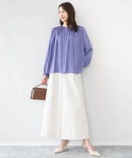 F1BGD35140 MK MICHEL KLEIN(小さいサイズ)(メゾン ドゥ サンク) 【小さいサイズ】バンドカラーサテンブラウス/接触冷感/UVカット/洗える ベージュ