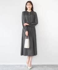 F1BGD35140 MK MICHEL KLEIN(小さいサイズ)(メゾン ドゥ サンク) 【小さいサイズ】バンドカラーサテンブラウス/接触冷感/UVカット/洗える ベージュ