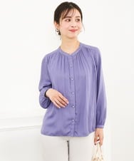 F1BGD35140 MK MICHEL KLEIN(小さいサイズ)(メゾン ドゥ サンク) 【小さいサイズ】バンドカラーサテンブラウス/接触冷感/UVカット/洗える ベージュ