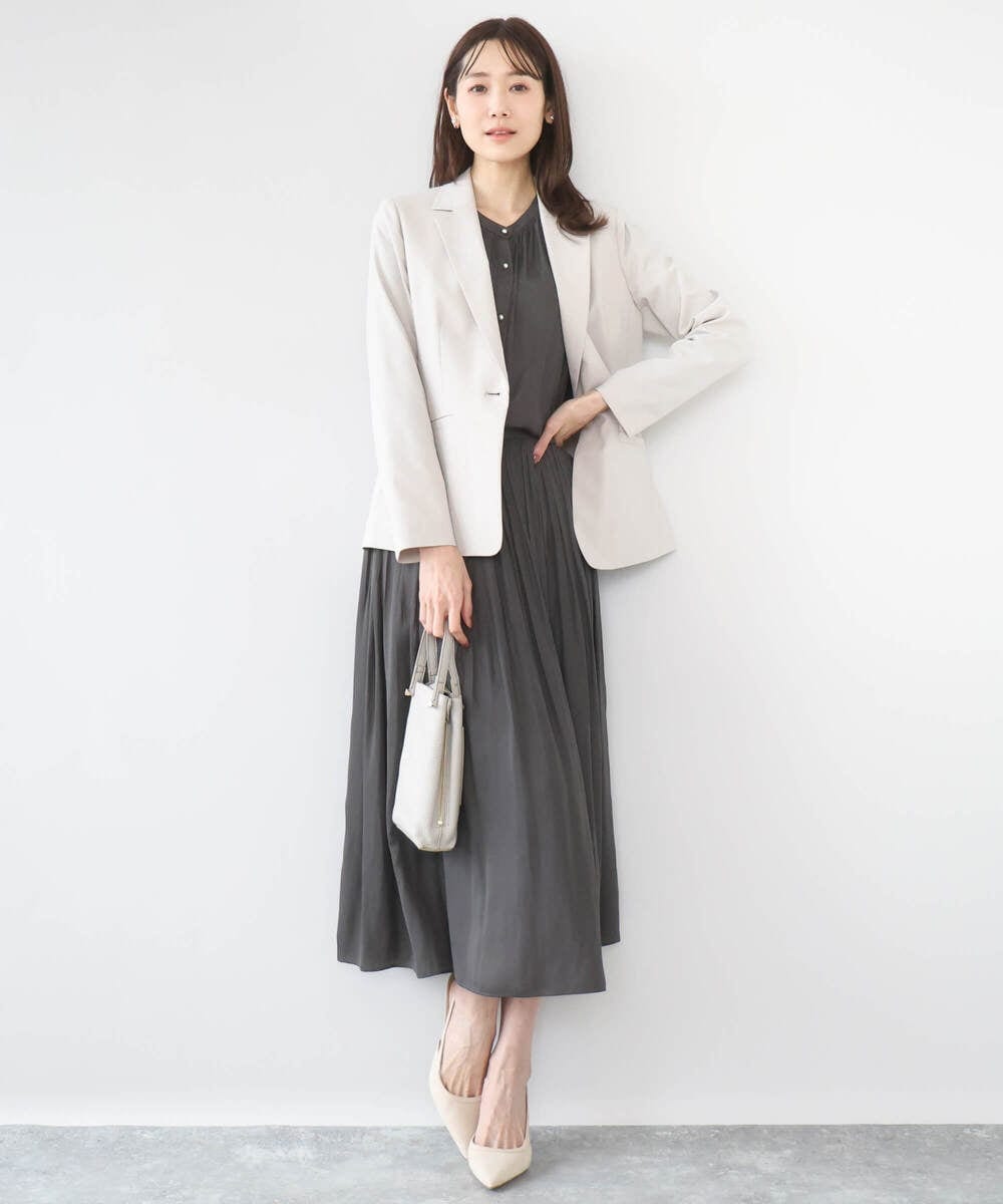 F1BGD35140 MK MICHEL KLEIN(小さいサイズ)(メゾン ドゥ サンク) 【小さいサイズ】バンドカラーサテンブラウス/接触冷感/UVカット/洗える ベージュ