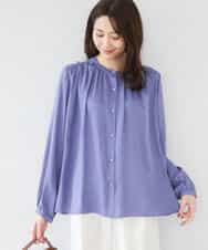 F1BGD35140 MK MICHEL KLEIN(小さいサイズ)(メゾン ドゥ サンク) 【小さいサイズ】バンドカラーサテンブラウス/接触冷感/UVカット/洗える ラベンダー