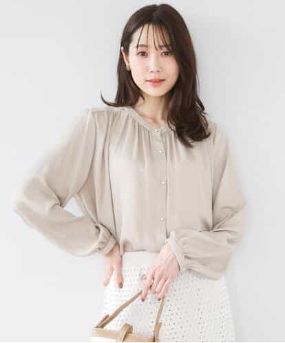 F1BGD35140 MK MICHEL KLEIN(小さいサイズ) 【小さいサイズ】バンドカラーサテンブラウス/接触冷感/UVカット/洗える