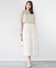 F1BGD35140 MK MICHEL KLEIN(小さいサイズ)(メゾン ドゥ サンク) 【小さいサイズ】バンドカラーサテンブラウス/接触冷感/UVカット/洗える ベージュ