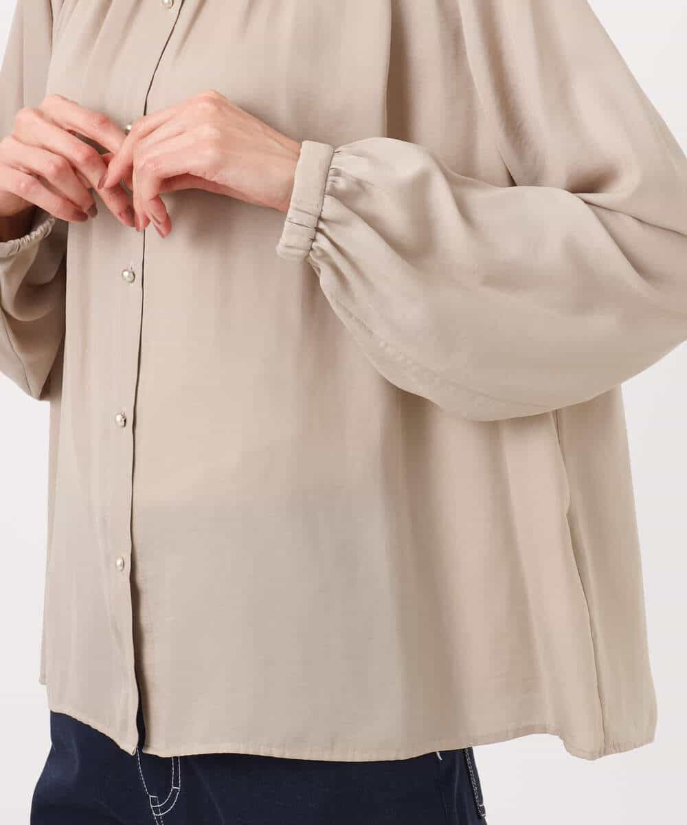 F1BGD35140 MK MICHEL KLEIN(小さいサイズ)(メゾン ドゥ サンク) 【小さいサイズ】バンドカラーサテンブラウス/接触冷感/UVカット/洗える ベージュ