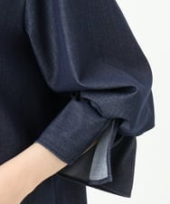 F1BGD36140 MK MICHEL KLEIN(小さいサイズ)(メゾン ドゥ サンク) 【小さいサイズ】[SANAGARAシリーズ]デニムライク キャンディースリーブブラウス/接触冷感/UVカット/洗濯機で洗える ネイビー