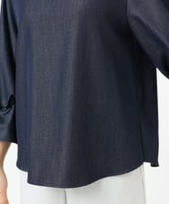 F1BGD36140 MK MICHEL KLEIN(小さいサイズ)(メゾン ドゥ サンク) 【小さいサイズ】[SANAGARAシリーズ]デニムライク キャンディースリーブブラウス/接触冷感/UVカット/洗濯機で洗える ネイビー