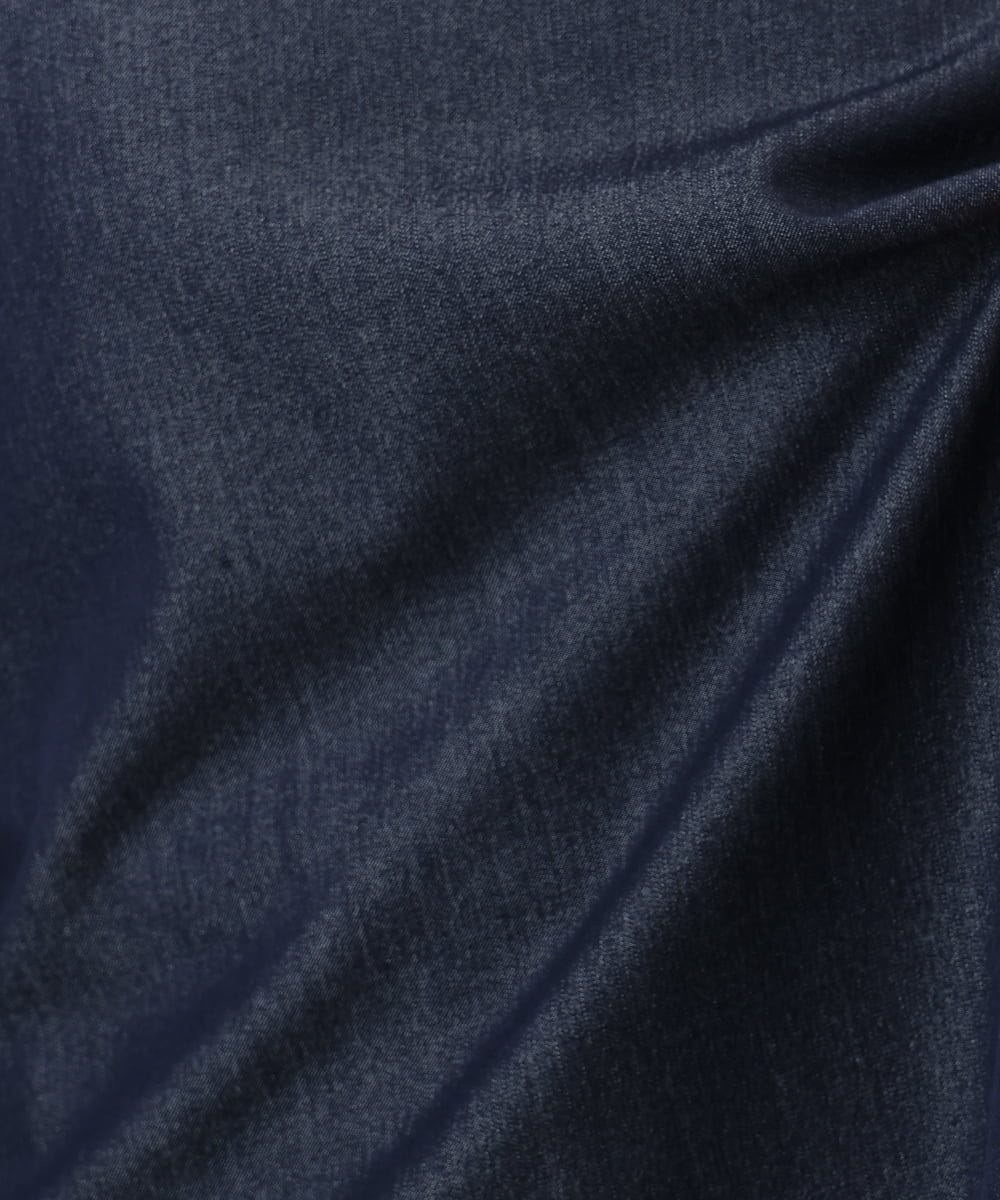 F1BGD36140 MK MICHEL KLEIN(小さいサイズ)(メゾン ドゥ サンク) 【小さいサイズ】[SANAGARAシリーズ]デニムライク キャンディースリーブブラウス/接触冷感/UVカット/洗濯機で洗える ネイビー