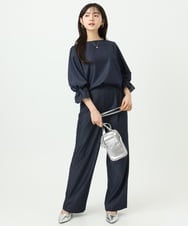 F1BGD36140 MK MICHEL KLEIN(小さいサイズ)(メゾン ドゥ サンク) 【小さいサイズ】[SANAGARAシリーズ]デニムライク キャンディースリーブブラウス/接触冷感/UVカット/洗濯機で洗える ネイビー