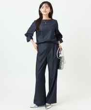 F1BGD36140 MK MICHEL KLEIN(小さいサイズ)(メゾン ドゥ サンク) 【小さいサイズ】[SANAGARAシリーズ]デニムライク キャンディースリーブブラウス/接触冷感/UVカット/洗濯機で洗える ネイビー