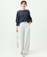 F1BGD36140 MK MICHEL KLEIN(小さいサイズ)(メゾン ドゥ サンク) 【小さいサイズ】[SANAGARAシリーズ]デニムライク キャンディースリーブブラウス/接触冷感/UVカット/洗濯機で洗える ネイビー