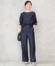 F1BGD36140 MK MICHEL KLEIN(小さいサイズ)(メゾン ドゥ サンク) 【小さいサイズ】[SANAGARAシリーズ]デニムライク キャンディースリーブブラウス/接触冷感/UVカット/洗濯機で洗える ネイビー