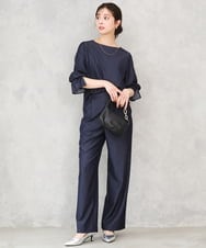 F1BGD36140 MK MICHEL KLEIN(小さいサイズ)(メゾン ドゥ サンク) 【小さいサイズ】[SANAGARAシリーズ]デニムライク キャンディースリーブブラウス/接触冷感/UVカット/洗濯機で洗える ネイビー