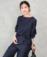 F1BGD36140 MK MICHEL KLEIN(小さいサイズ)(メゾン ドゥ サンク) 【小さいサイズ】[SANAGARAシリーズ]デニムライク キャンディースリーブブラウス/接触冷感/UVカット/洗濯機で洗える ネイビー