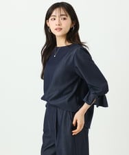 F1BGD36140 MK MICHEL KLEIN(小さいサイズ)(メゾン ドゥ サンク) 【小さいサイズ】[SANAGARAシリーズ]デニムライク キャンディースリーブブラウス/接触冷感/UVカット/洗濯機で洗える ネイビー