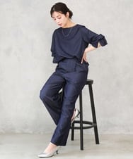 F1BGD36140 MK MICHEL KLEIN(小さいサイズ)(メゾン ドゥ サンク) 【小さいサイズ】[SANAGARAシリーズ]デニムライク キャンディースリーブブラウス/接触冷感/UVカット/洗濯機で洗える ネイビー