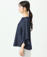 F1BGD36140 MK MICHEL KLEIN(小さいサイズ)(メゾン ドゥ サンク) 【小さいサイズ】[SANAGARAシリーズ]デニムライク キャンディースリーブブラウス/接触冷感/UVカット/洗濯機で洗える ネイビー