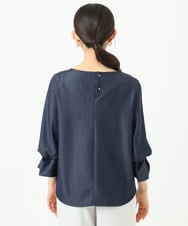 F1BGD36140 MK MICHEL KLEIN(小さいサイズ)(メゾン ドゥ サンク) 【小さいサイズ】[SANAGARAシリーズ]デニムライク キャンディースリーブブラウス/接触冷感/UVカット/洗濯機で洗える ネイビー