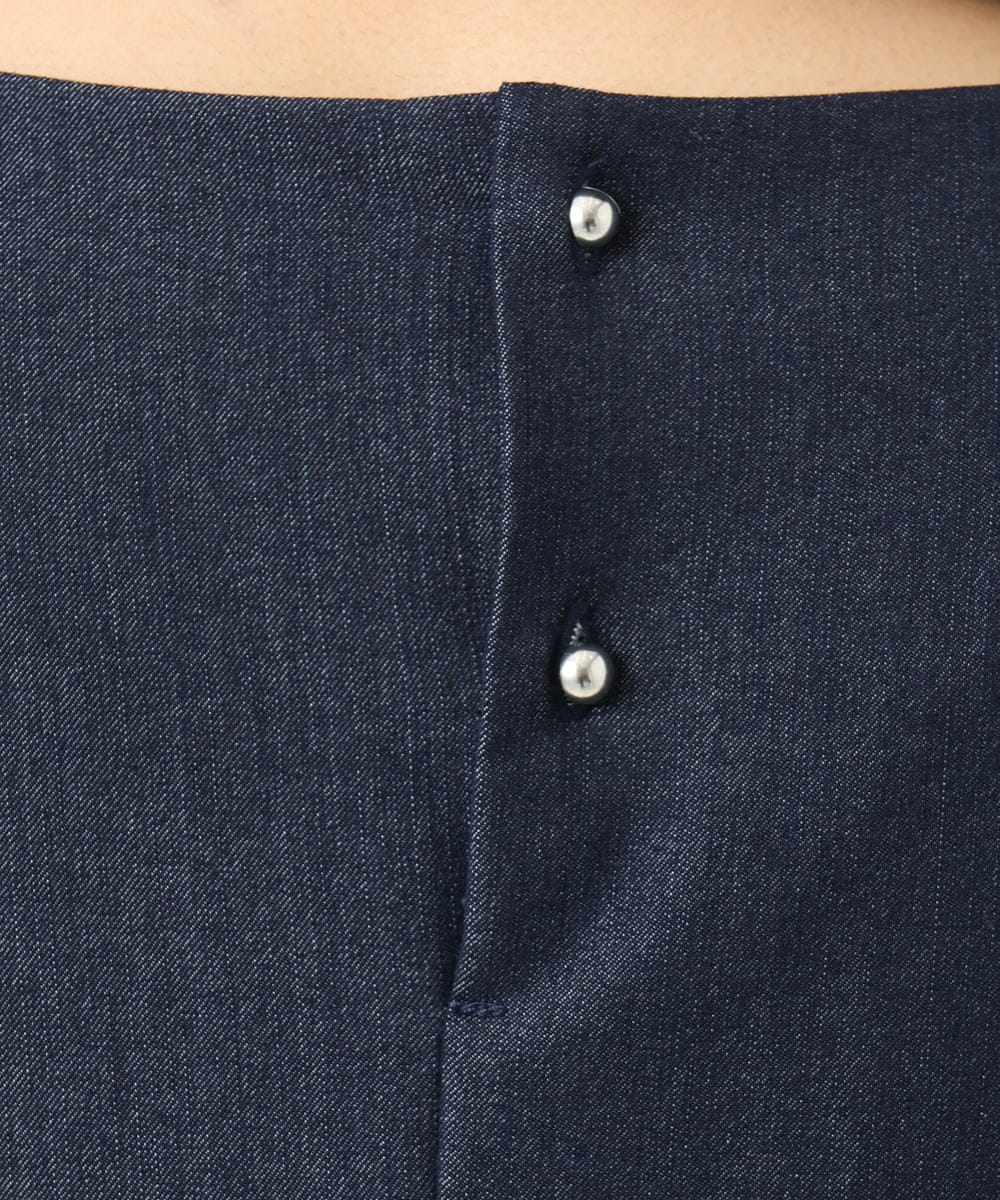 F1BGD36140 MK MICHEL KLEIN(小さいサイズ)(メゾン ドゥ サンク) 【小さいサイズ】[SANAGARAシリーズ]デニムライク キャンディースリーブブラウス/接触冷感/UVカット/洗濯機で洗える ネイビー