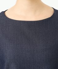 F1BGD36140 MK MICHEL KLEIN(小さいサイズ)(メゾン ドゥ サンク) 【小さいサイズ】[SANAGARAシリーズ]デニムライク キャンディースリーブブラウス/接触冷感/UVカット/洗濯機で洗える ネイビー