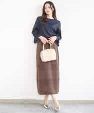 F1BGD36140 MK MICHEL KLEIN(小さいサイズ)(メゾン ドゥ サンク) 【小さいサイズ】[SANAGARAシリーズ]デニムライク キャンディースリーブブラウス/接触冷感/UVカット/洗濯機で洗える ネイビー