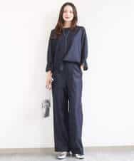 F1BGD36140 MK MICHEL KLEIN(小さいサイズ)(メゾン ドゥ サンク) 【小さいサイズ】[SANAGARAシリーズ]デニムライク キャンディースリーブブラウス/接触冷感/UVカット/洗濯機で洗える ネイビー