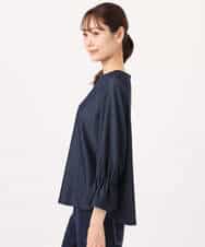 F1BGD36140 MK MICHEL KLEIN(小さいサイズ)(メゾン ドゥ サンク) 【小さいサイズ】[SANAGARAシリーズ]デニムライク キャンディースリーブブラウス/接触冷感/UVカット/洗濯機で洗える ネイビー