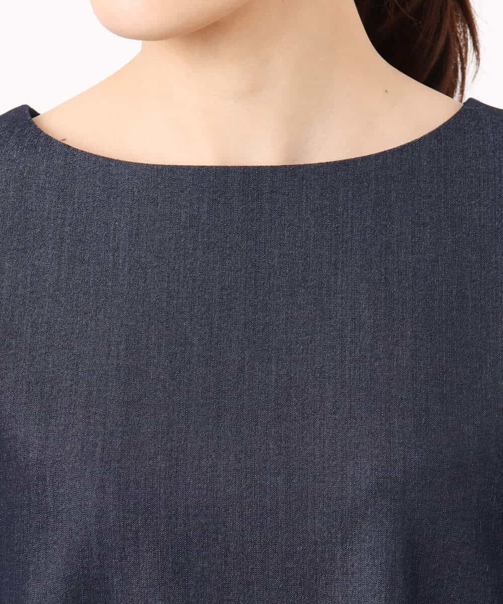 F1BGD36140 MK MICHEL KLEIN(小さいサイズ)(メゾン ドゥ サンク) 【小さいサイズ】[SANAGARAシリーズ]デニムライク キャンディースリーブブラウス/接触冷感/UVカット/洗濯機で洗える ネイビー