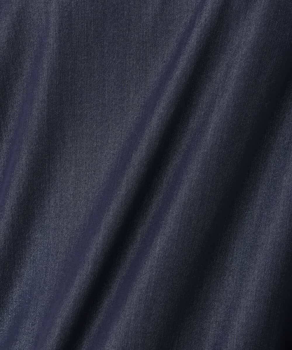 F1BGD36140 MK MICHEL KLEIN(小さいサイズ)(メゾン ドゥ サンク) 【小さいサイズ】[SANAGARAシリーズ]デニムライク キャンディースリーブブラウス/接触冷感/UVカット/洗濯機で洗える ネイビー