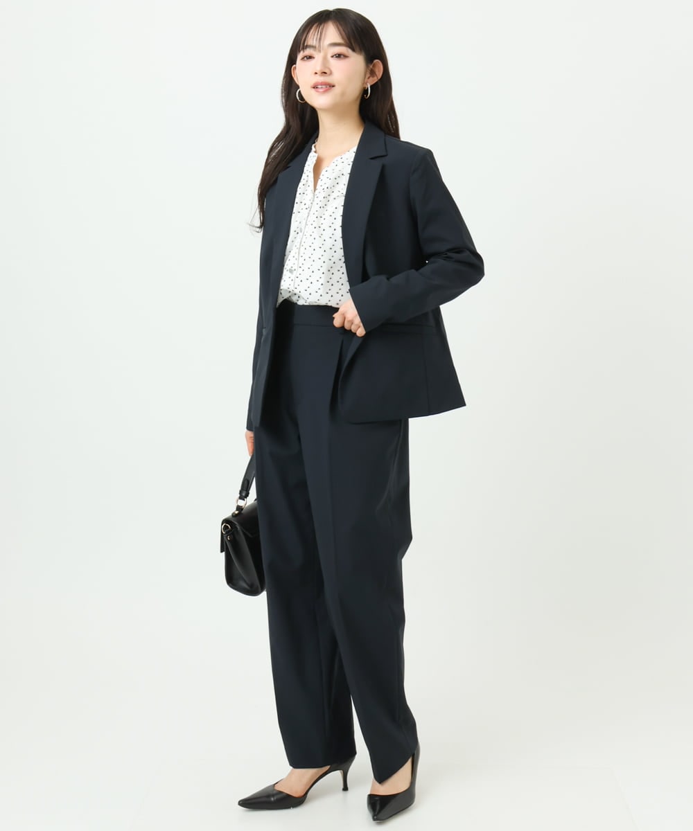 F1BGD39150 MK MICHEL KLEIN(小さいサイズ)(メゾン ドゥ サンク) 【小さいサイズ】ミニトライアングル幾何柄ブラウス/接触冷感/UVカット/洗濯機で洗える ネイビー