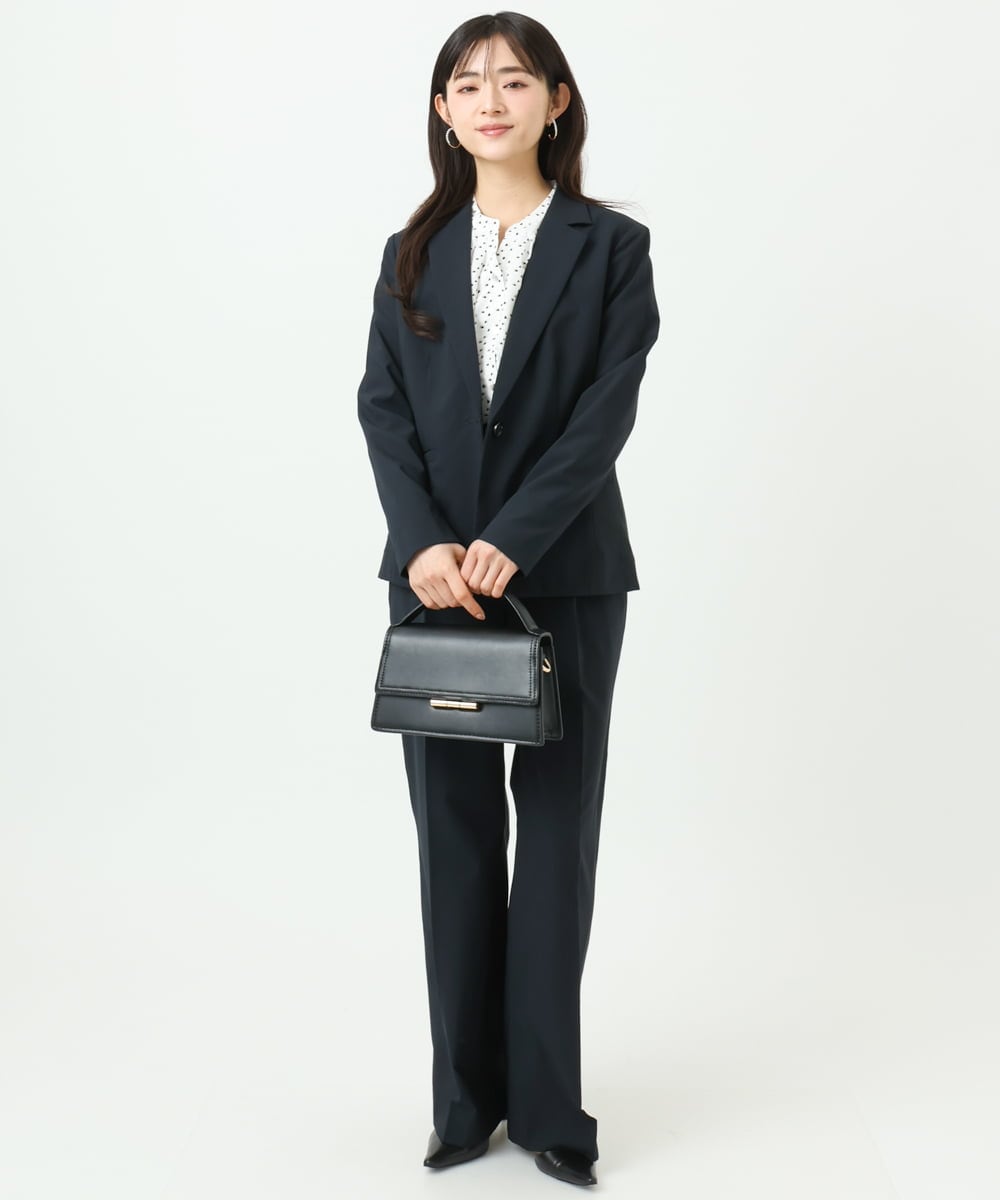 F1BGD39150 MK MICHEL KLEIN(小さいサイズ)(メゾン ドゥ サンク) 【小さいサイズ】ミニトライアングル幾何柄ブラウス/接触冷感/UVカット/洗濯機で洗える ネイビー