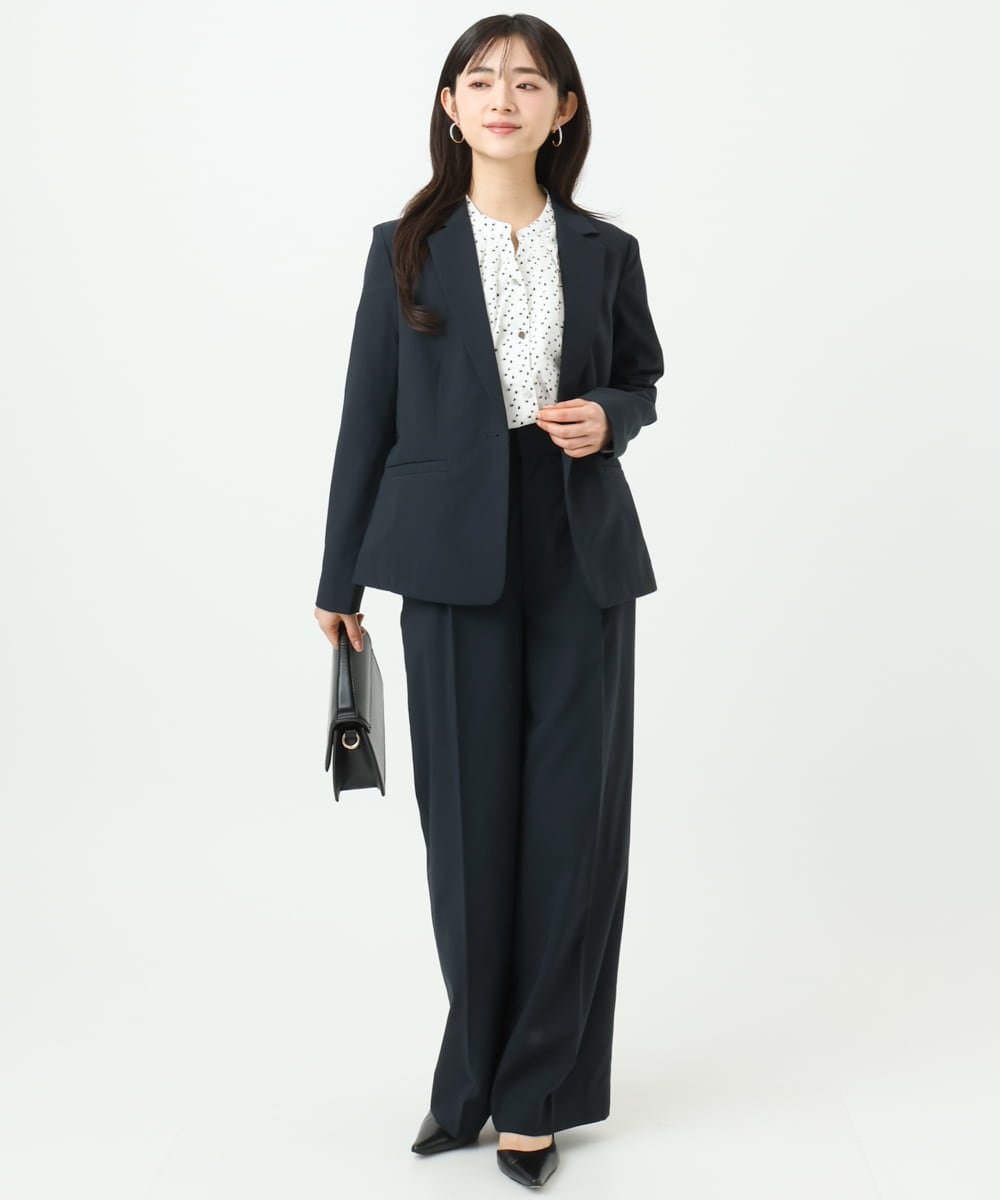 F1BGD39150 MK MICHEL KLEIN(小さいサイズ)(メゾン ドゥ サンク) 【小さいサイズ】ミニトライアングル幾何柄ブラウス/接触冷感/UVカット/洗濯機で洗える ネイビー