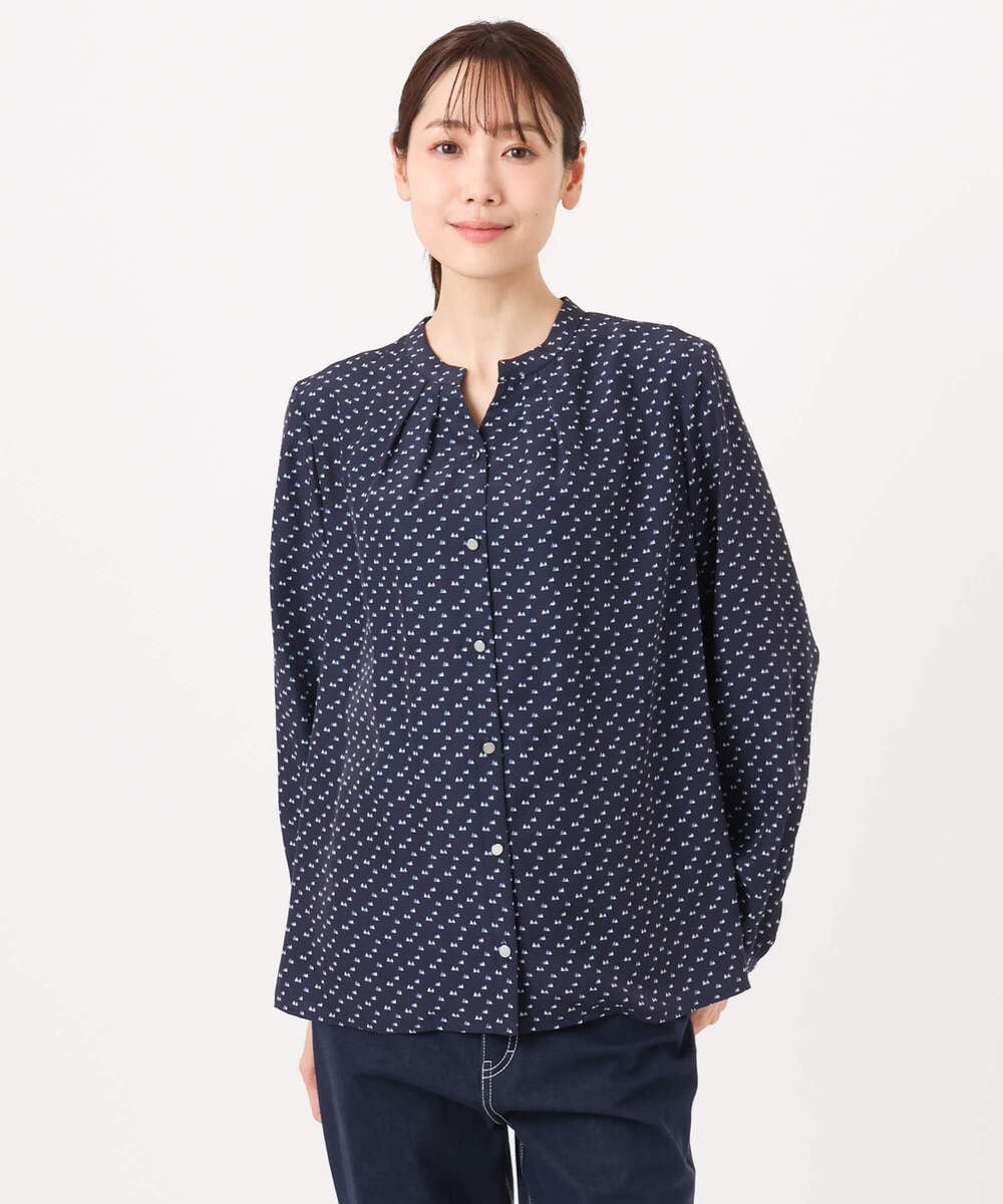 F1BGD39150 MK MICHEL KLEIN(小さいサイズ)(メゾン ドゥ サンク) 【小さいサイズ】ミニトライアングル幾何柄ブラウス/接触冷感/UVカット/洗濯機で洗える アイボリー