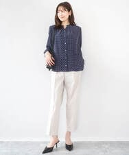 F1BGD39150 MK MICHEL KLEIN(小さいサイズ)(メゾン ドゥ サンク) 【小さいサイズ】ミニトライアングル幾何柄ブラウス/接触冷感/UVカット/洗濯機で洗える アイボリー