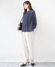 F1BGD39150 MK MICHEL KLEIN(小さいサイズ)(メゾン ドゥ サンク) 【小さいサイズ】ミニトライアングル幾何柄ブラウス/接触冷感/UVカット/洗濯機で洗える アイボリー