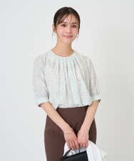 F1BGD42150 MK MICHEL KLEIN(小さいサイズ)(メゾン ドゥ サンク) 【小さいサイズ】フラワーモチーフプリントブラウス/接触冷感/UVカット/洗濯機で洗える アイボリー
